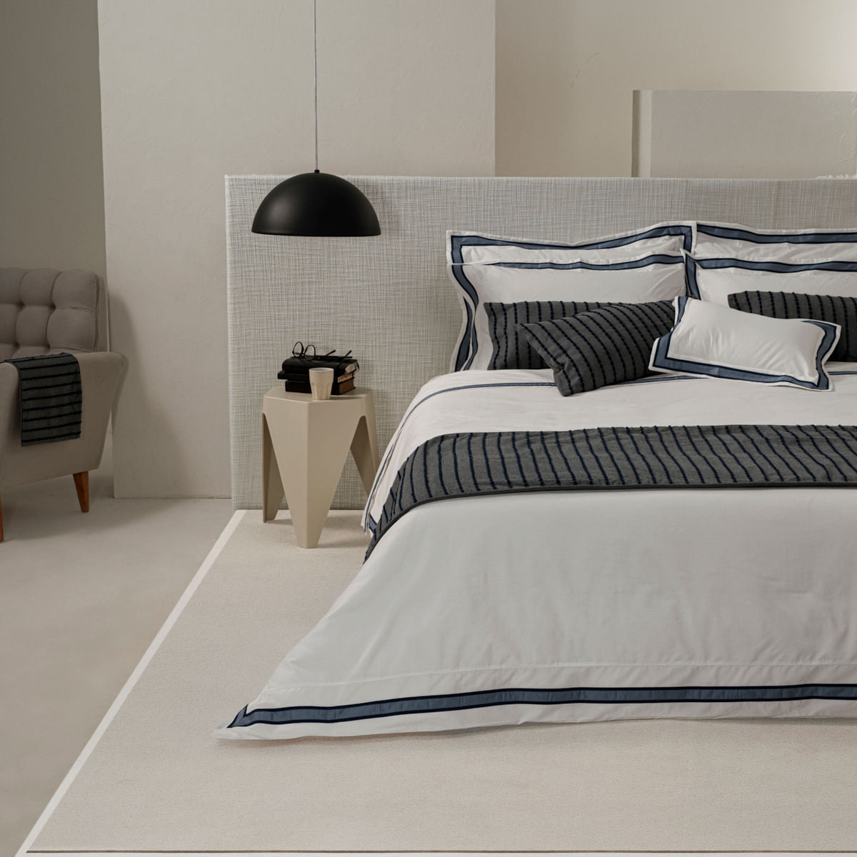Capa De Edredom 200 Fios Miscela - Branco / Azul Jeans