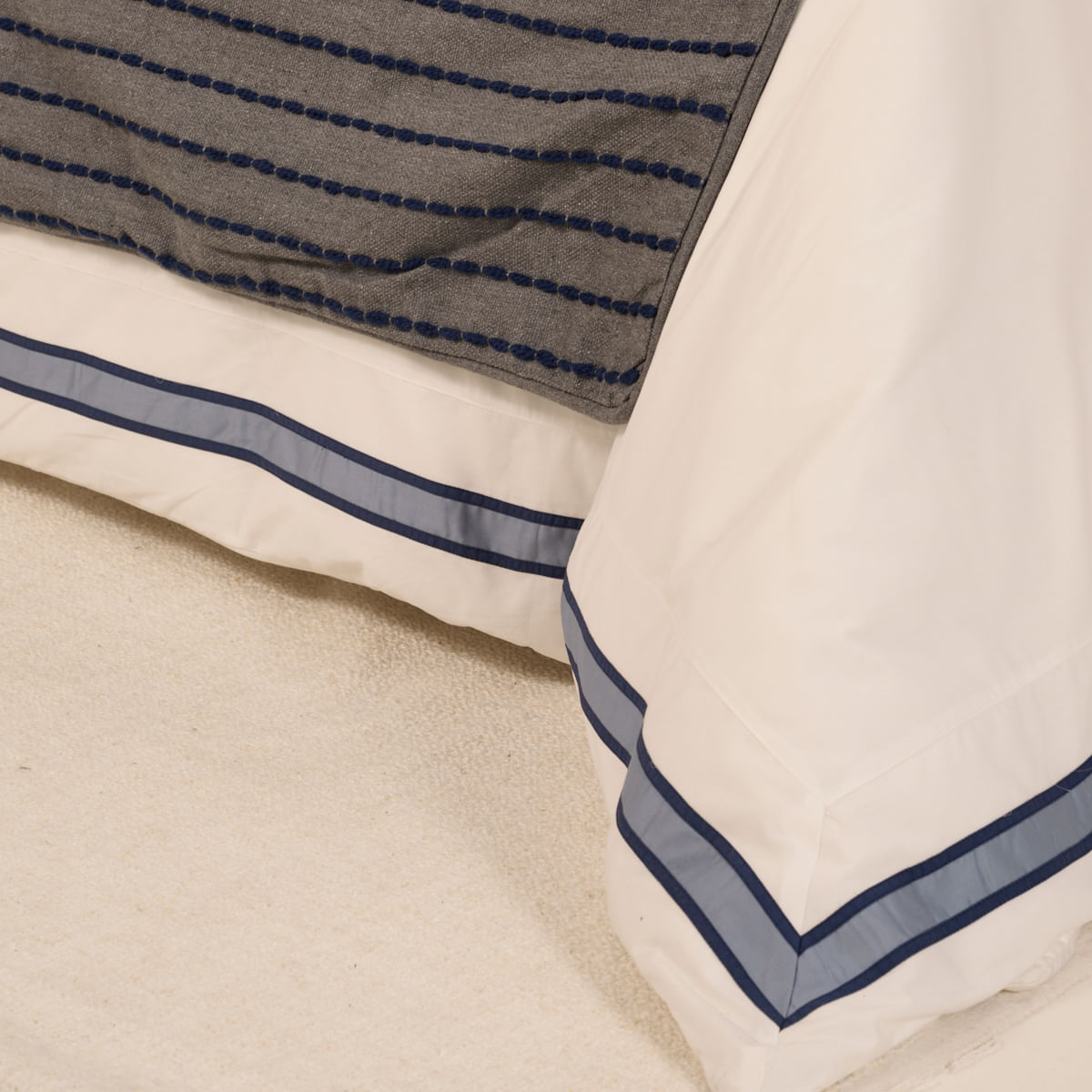 Capa De Edredom 200 Fios Miscela - Branco / Azul Jeans
