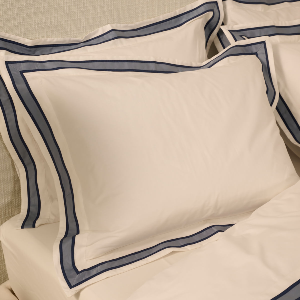 Capa De Edredom 200 Fios Miscela - Branco / Azul Jeans