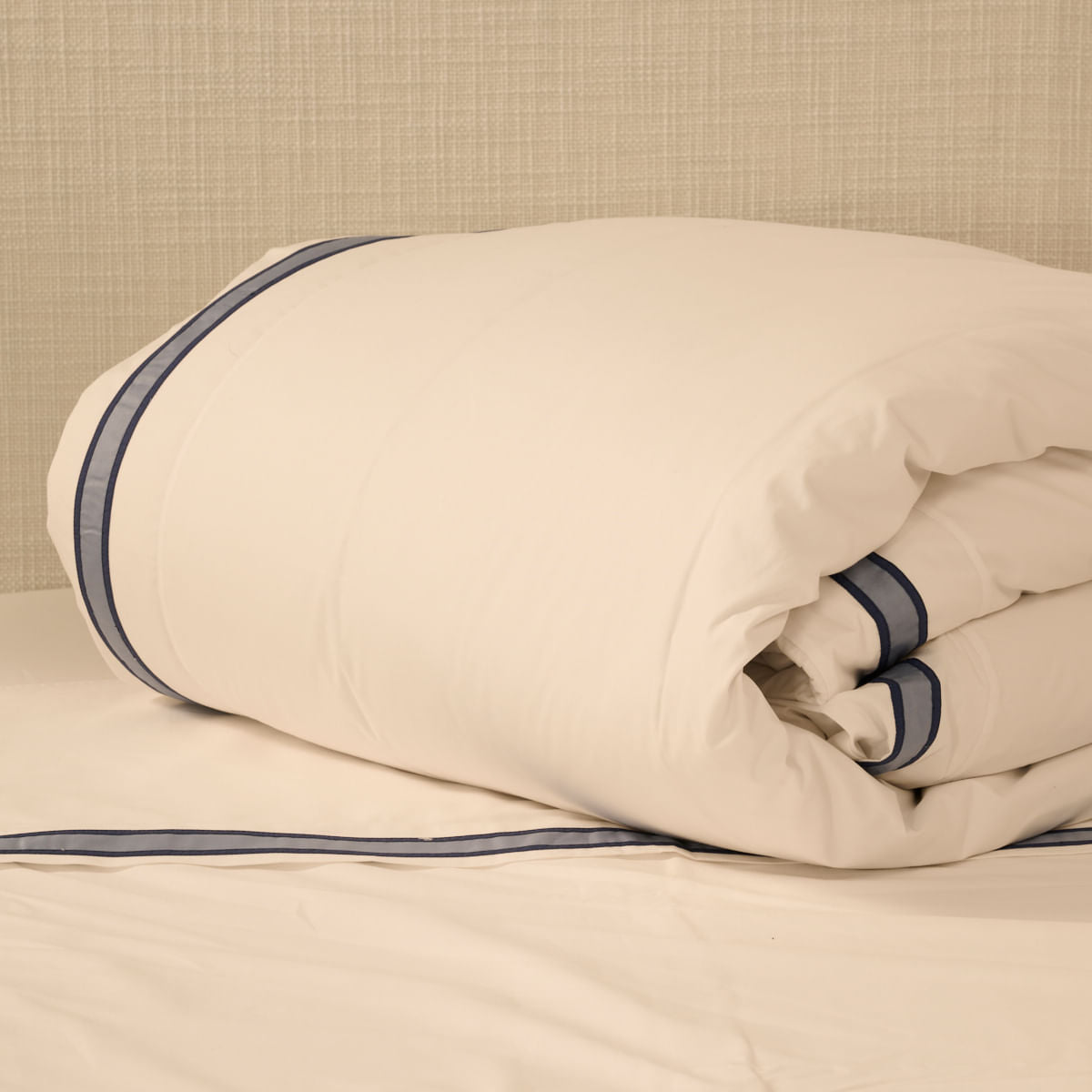 Capa De Edredom 200 Fios Miscela - Branco / Azul Jeans